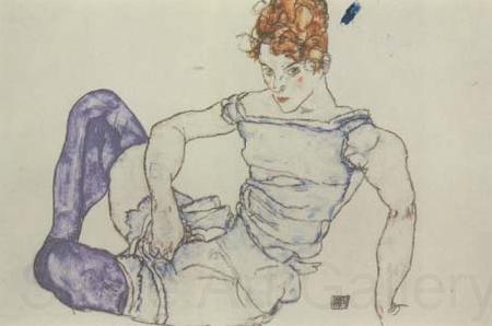 Egon Schiele Seated Woman in Violet Stockings (mk12) Norge oil painting art
